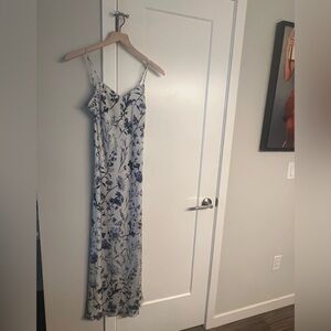 Favorite Daughter silk maxi dress, white with blue floral, XXS, NWT